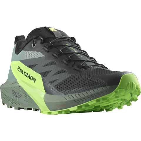 Salomon Men's Sense Ride 5 Trail Run Black/Laurel Wreath/Green Gecko